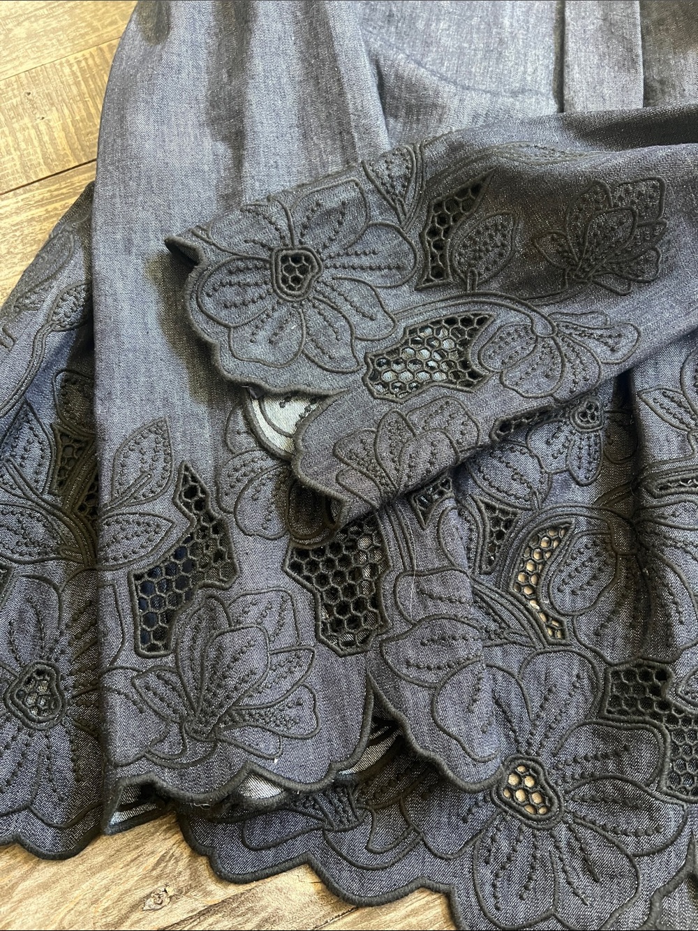 Veronica Beard Black Floral Embroidered Button-Up Jean Jacket - Picture 11 of 14